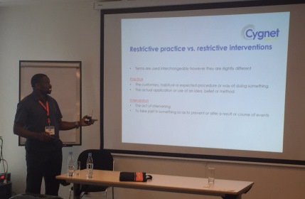 Cygnet's Abu Idris presenting on restrictive practice at the conference in Denmark