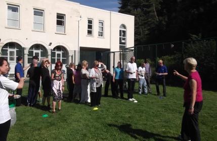 Staff lining up for the obligatory egg and spoon relay race
