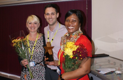 Rachel Kitten, Head of OT; Joe Thomas, Hospital Manager and Beatrice Komieter, Ward Manager with their award