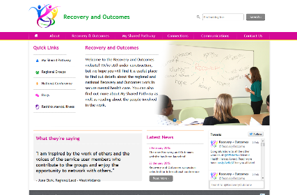 Screen shot of the home page of the new Recovery and Outcomes website