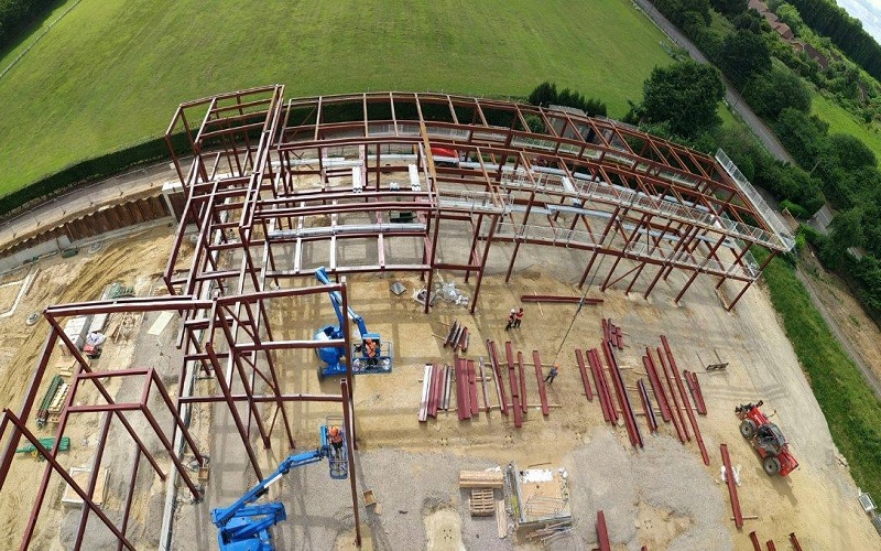 An aerial view of the construction work 