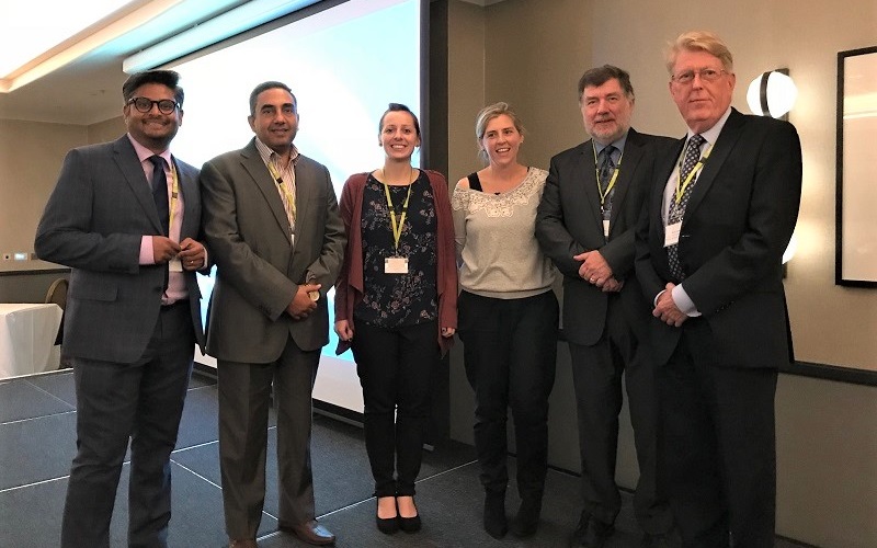 Our conference speakers (from left to right); Dr Srinivas Lanka, Dr George El-Nimr, Pippa Joseph, Dr Hayley Day, Professor Mike Barnes, Dr David Craufurd.