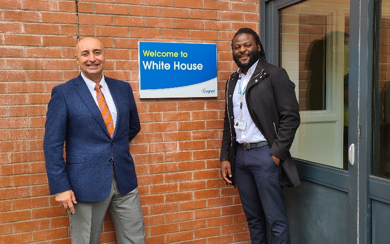 Dr Tony Romero and Cygnet Hospital Bury, Victor Takadiwa outside White House