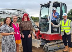 From L to R, Verity Allsop Regional Quality Assurance Manager, Nita Roper Hospital Director Sherwood House, Claire Griffiths Hospital Manager, Ricky Holland Operations Director and Dr Tony Romero CEO of Cygnet Health Care at the site being developed for Cygnet Sherwood Hospital