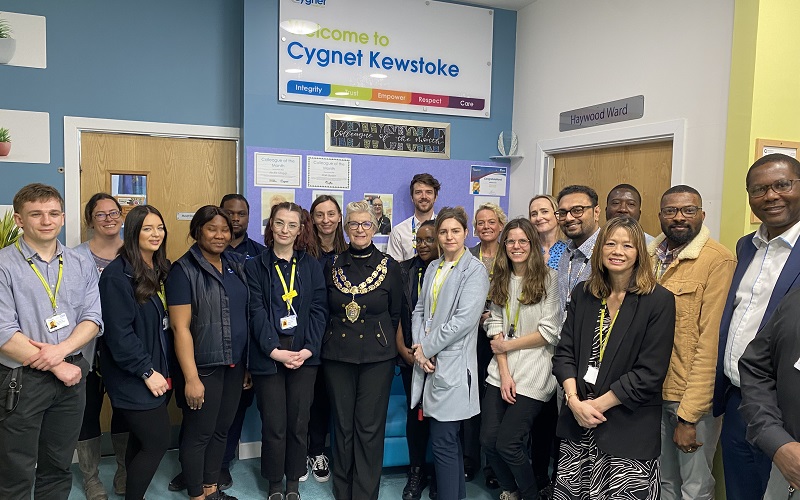 Cllr Sophie Russe, the Mayor of Weston-super-Mare with members of the Cygnet Hospital Kewstoke team