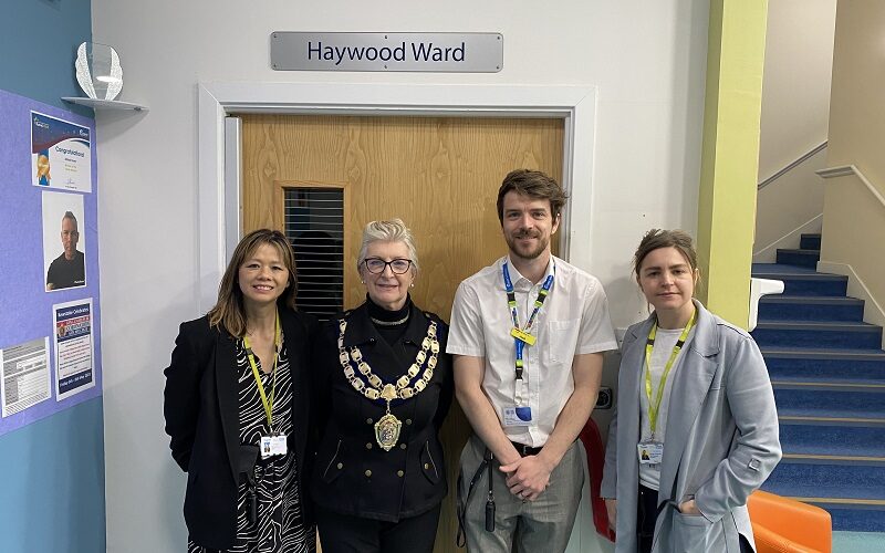 Regional Operations Director Amanda Sellers, the Mayor of Weston-super-Mare Cllr Sonia Russe, Hospital Manager Josh Tapp and Haywood Ward manager Sophie Alderson