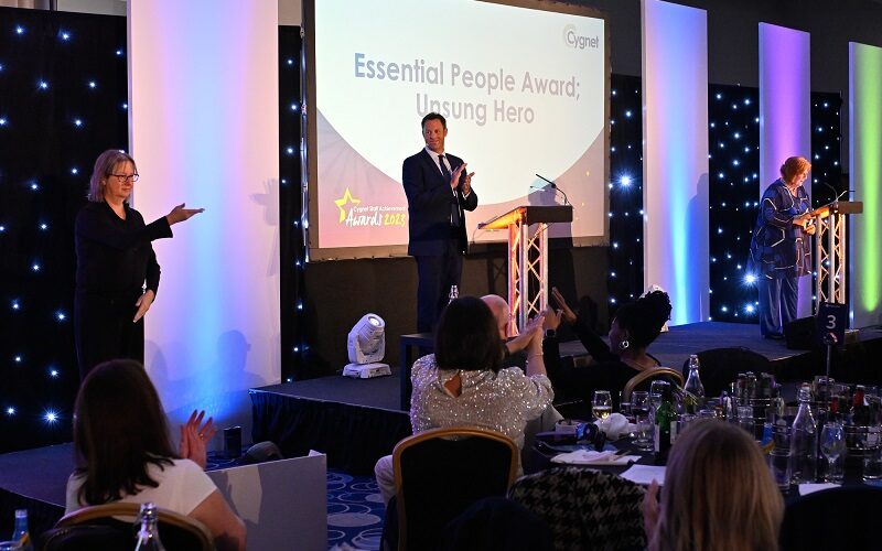Marcus Trescothick on the stage of the 2023 Cygnet Staff Achievement Awards