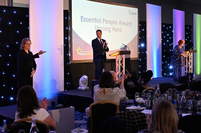 Marcus Trescothick on the stage of the 2023 Cygnet Staff Achievement Awards