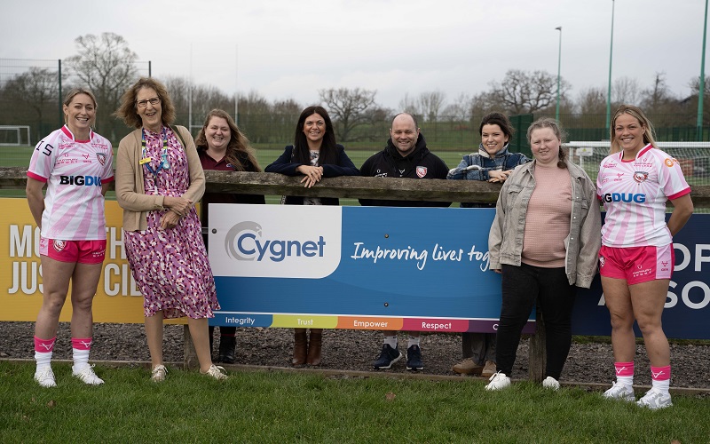 Staff and a service user from Cygnet Alders Clinic with team members from Gloucester Hartpury 