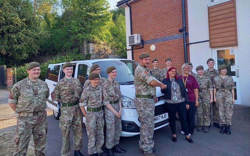 Staff from Cygnet Manor and members of Nottinghamshire Army Cadet Force alongside the minibus