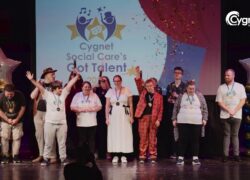 Finalists celebrating on the stage at Cygnet Social Care's Got Talent