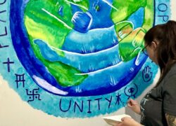 Heidi working on the mural at Cygnet Hospital Bierley