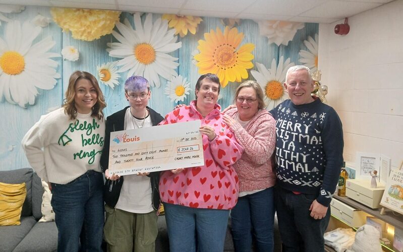 Staff and patients from Cygnet Maple House presenting a cheque to 4Louis
