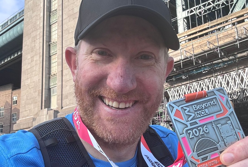 Sam at the end of the ultra marathon