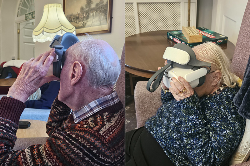 Two residents at Tabley House Nursing Home trialling VR head sets