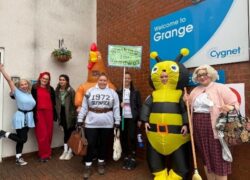The team at Cygnet Grange and Cygnet Lodge in fancy dress, including Miss Trunchbull, Mrs Doubtfire and an inflatable chicken